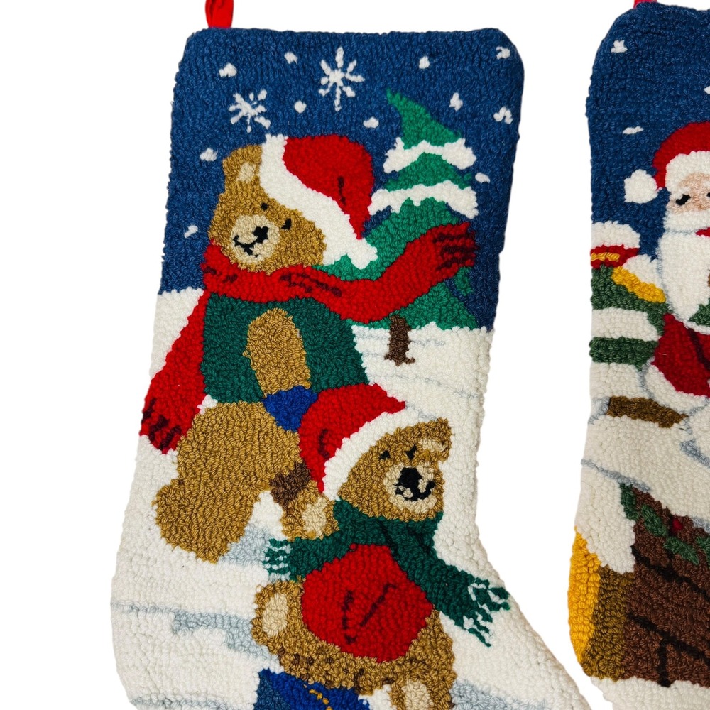 Christmas Stockings Santa‎ Claus Teddy Bears Snowman Holiday Decor Needlepoint - Picture 2 of 4